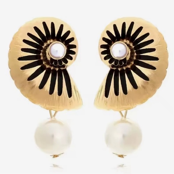 Anthropologie Gold Black Shell Earrings with Pearls - Picture 1 of 2